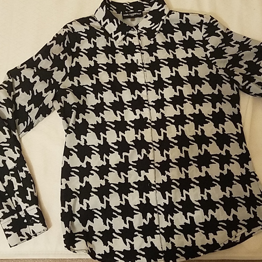Black and white houndstooth silky blouse